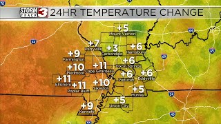 Double-digit temperature change from 24 hours ago in some areas