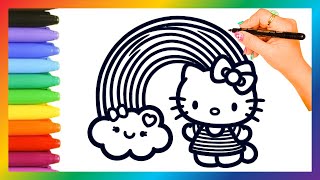 How to draw a hello kitty and rainbow 🌈 😺 |drawing for kids