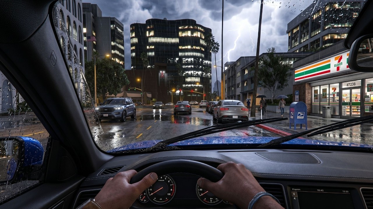10 Hours Los Santos Night Drive GTA V Heavy Rain Sounds - YouTube