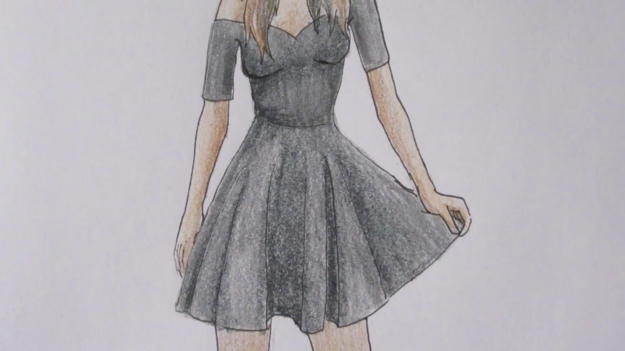 HOW TO DRAW a girl in a black dress - YouTube