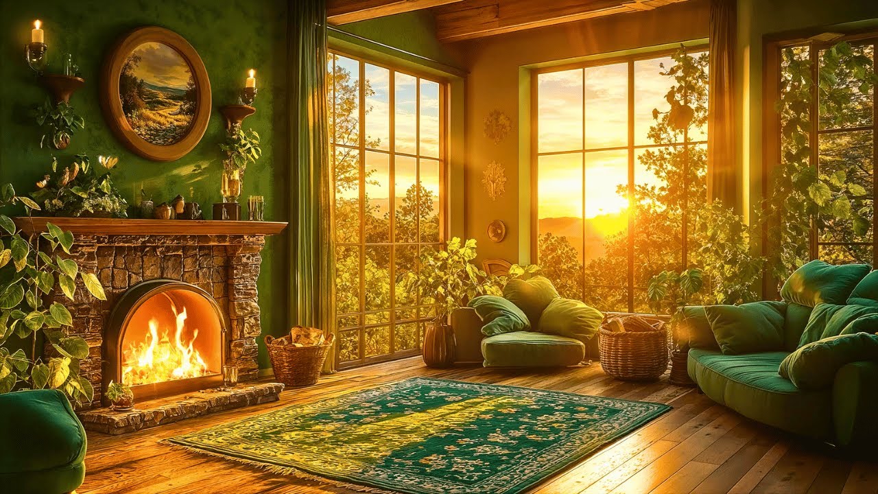 St. Patrick’s Day Jazz Retreat ☘️ | Cozy Fireplace, Smooth Jazz Music & Breathtaking Mountain Sunset