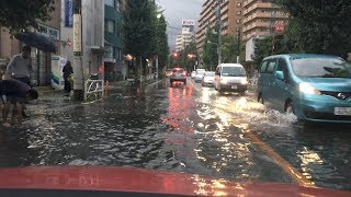 世田谷区 駒沢公園通りの冠水 ゲリラ豪雨の後 2017/8/19 flood