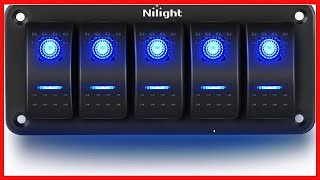 Nilight - 90110E 5 Gang Aluminum Rocker Switch Panel Toggle Dash 5 Pin ON/Off