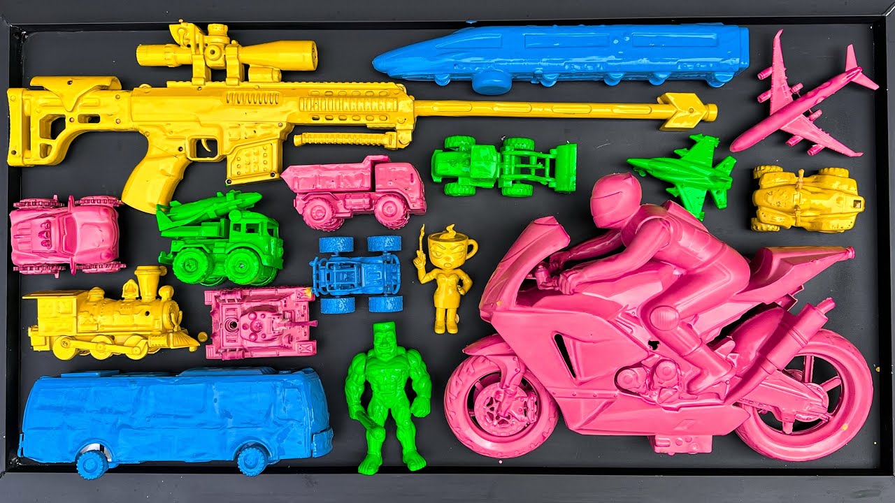 Membersihkan mainan mobil, bus telolet, kereta cepat, motor atv, motor balap & anomali 