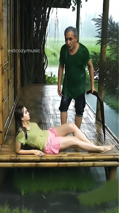 Soothing rain sound in a peaceful bamboo hut, for deep sleep #short #relax #rain #viralvideo