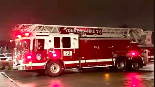 YONKERS FIRE DEPARTMENT LADDER 73 & ENGINE 313 RESPONDING TO AUTOMATIC ALARM AT CROSS COUNTRY MALL.