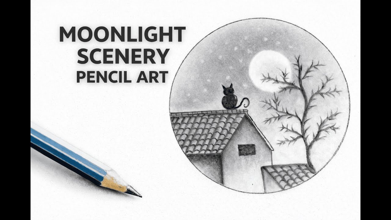 Moonlight Scenery Pencil Art 🌙✨ | Easy Step by Step Drawing 