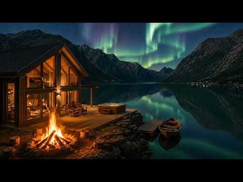 Aurora Campfire by the Lake at Night | Relaxing Nature Sounds for Deep Sleep