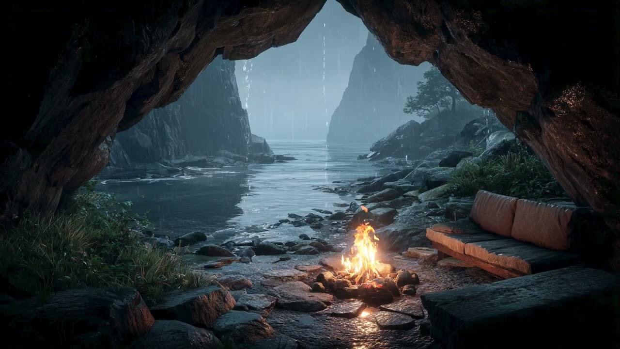 Hidden Jungle Cave During a Violent Night Storm | Dark Rain & Distant Thunder Ambience
