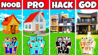 Minecraft Battle : Family NEW Modern Mansion House Build Challenge - Noob Vs Pro Vs Hacker Vs God