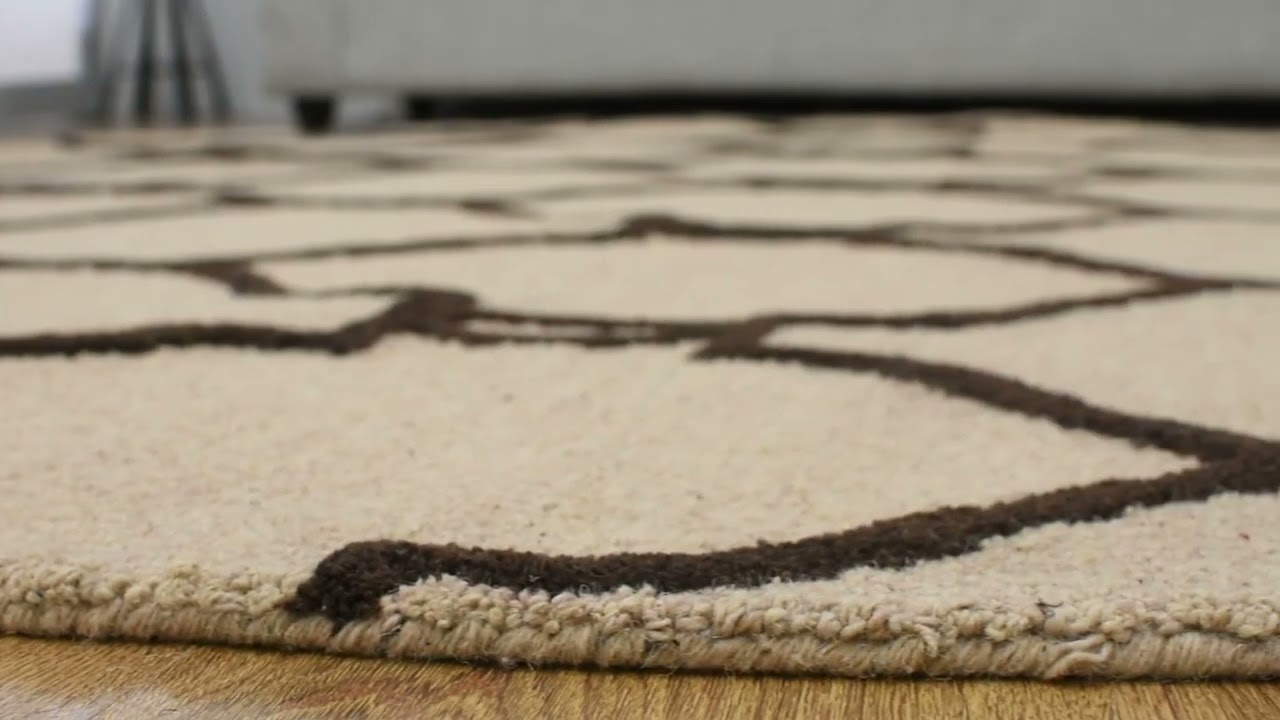 Hand Tufted Wool 8'x8' Round Area Rug Geometric Beige Brown K01004