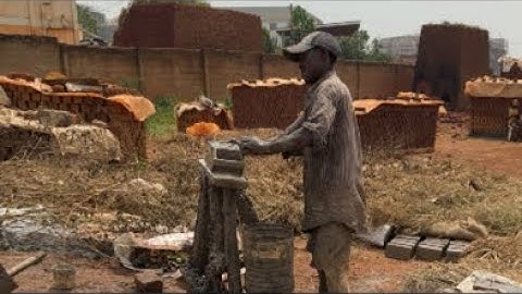 Grey clay bricks making