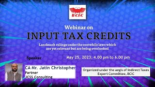 May 25, 2023: Webinar on Input Tax Credits