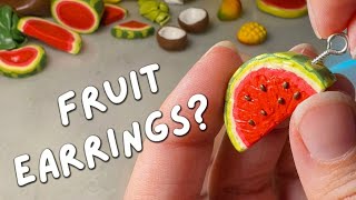 I Tried Making Fruit Earrings For The First Time With Clay 🥥🥭🍉(Sculpt With Me)