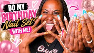 Doing My Birthday Nail Set 💅🏾✨ | TIPEX Birthday Nails Set With Me + Nail Art Design
