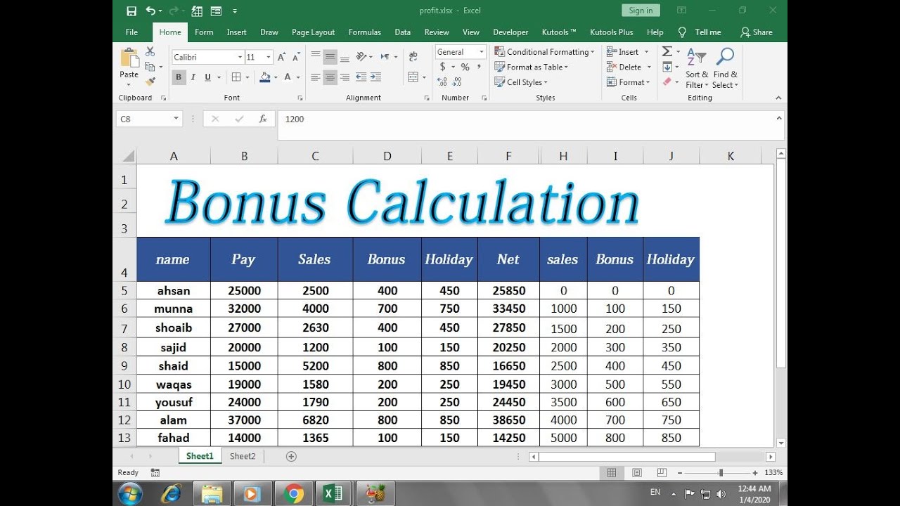 Bonus Calculation Template