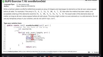 Java Practice It   |   Exercise 7.18: evenBeforeOdd   |   arrays, condition, if, for loop