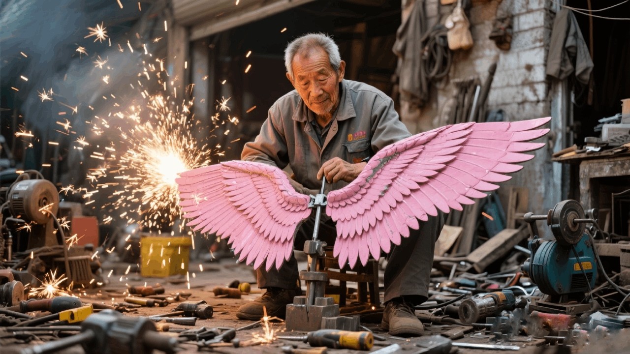 山东大集神秘活计！手艺人老周修理 “天使的翅膀”，这手艺看完直接服了！#山东大集 #民间手艺人
