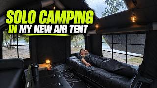 Sleeping in My New Air Tent in Heavy Rain | Solo Camping by the Sea