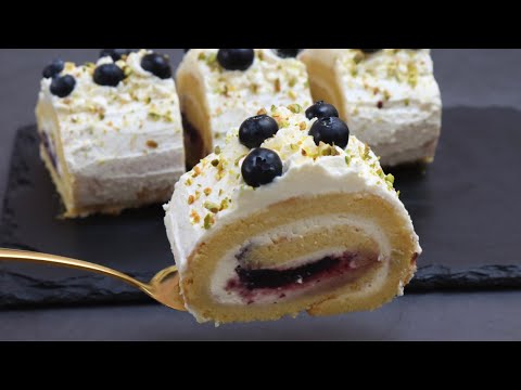 Swiss roll cake Dessert  Blueberry Swiss roll cake recipe