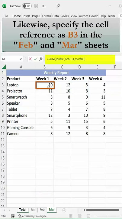 Adding Values Across Multiple Sheets Using SUM Function in Excel