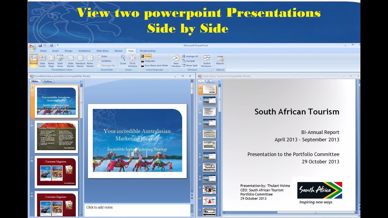 how to view two powerpoint presentations side by side