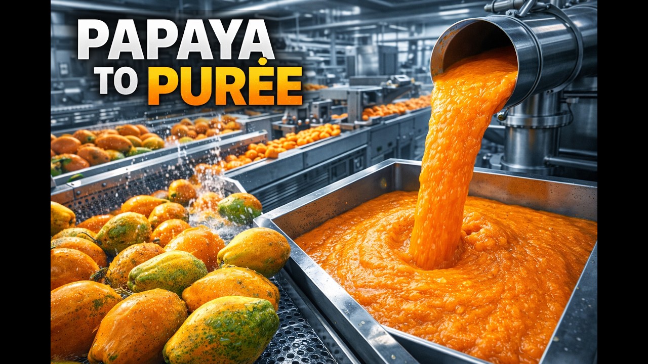 Papa Square Process Inside a Modern Papaya Processing Factory: From Fresh Papayas to Smooth ...