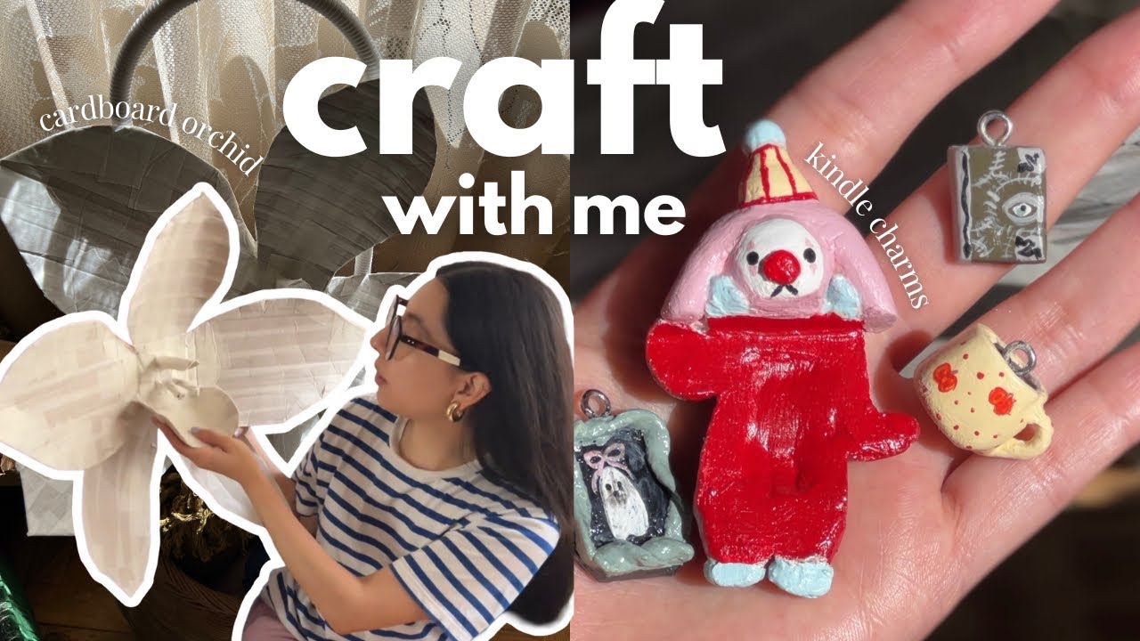 🎨 diy craft vlog | air-dry clay charms, kindle hipper & paper mâché orchid for my book nook 📚