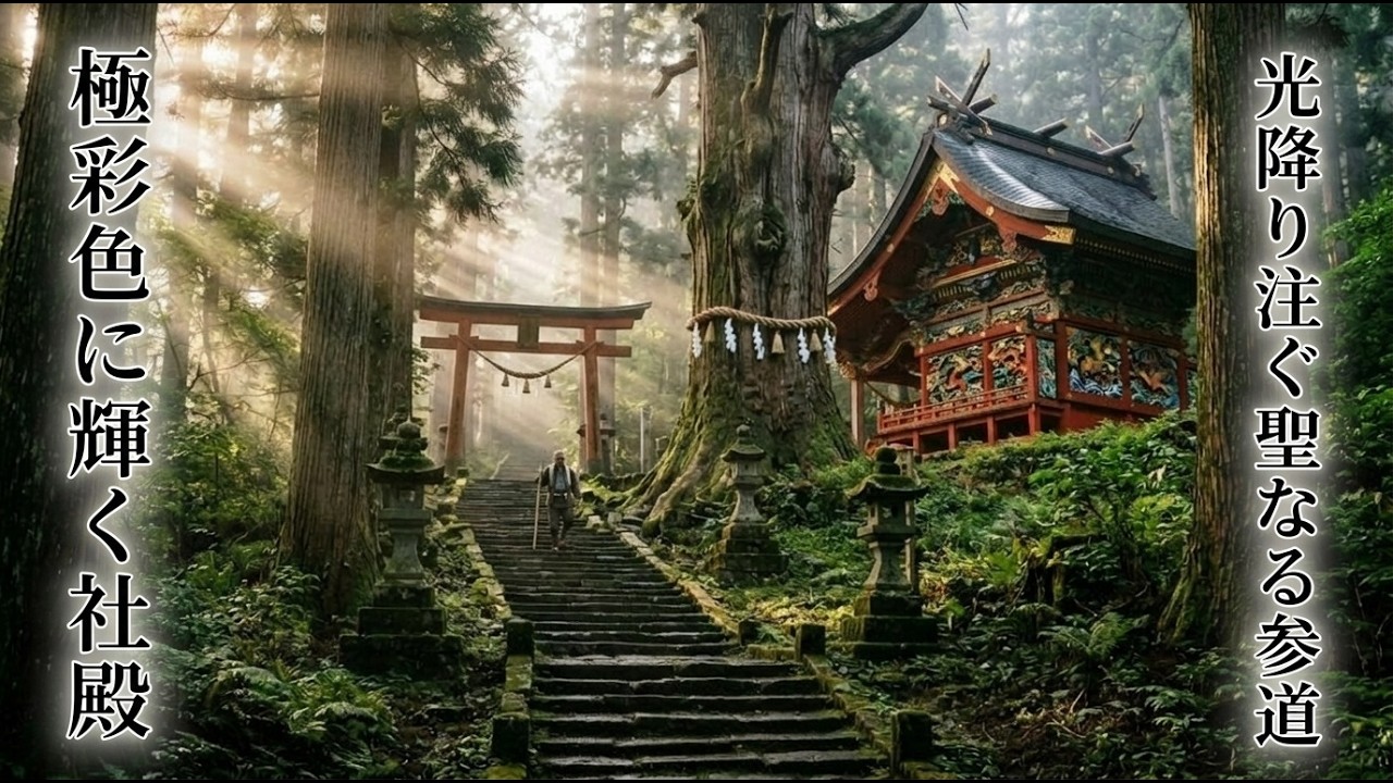 【絶景】朝霧に浮かぶ御神域※樹齢800年の太郎杉と極彩色の社殿【茨城県常陸太田市下高倉町 武生神社】