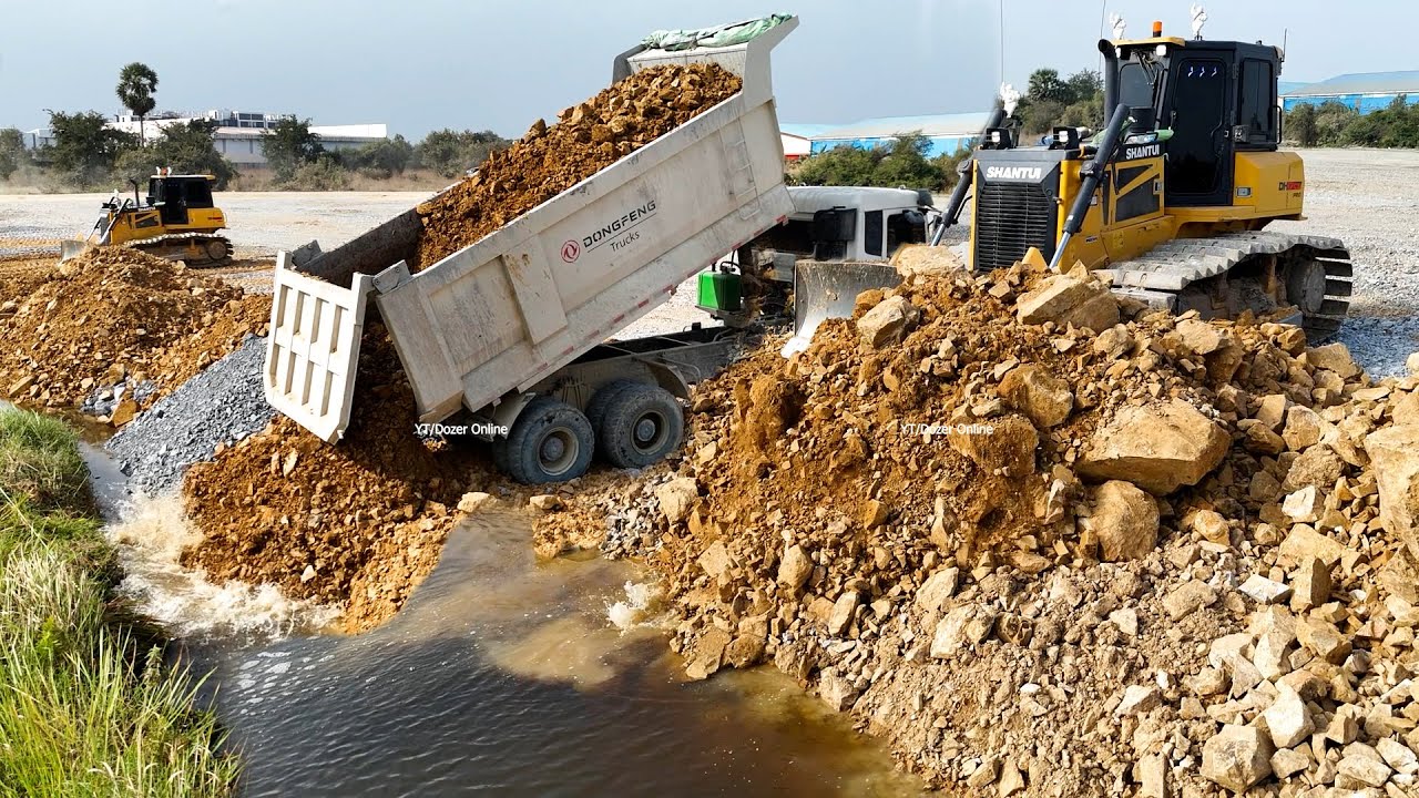 Perfectly Building Construction Over The Water Using Stones for Huge Push By Skills Dozer & Trucks