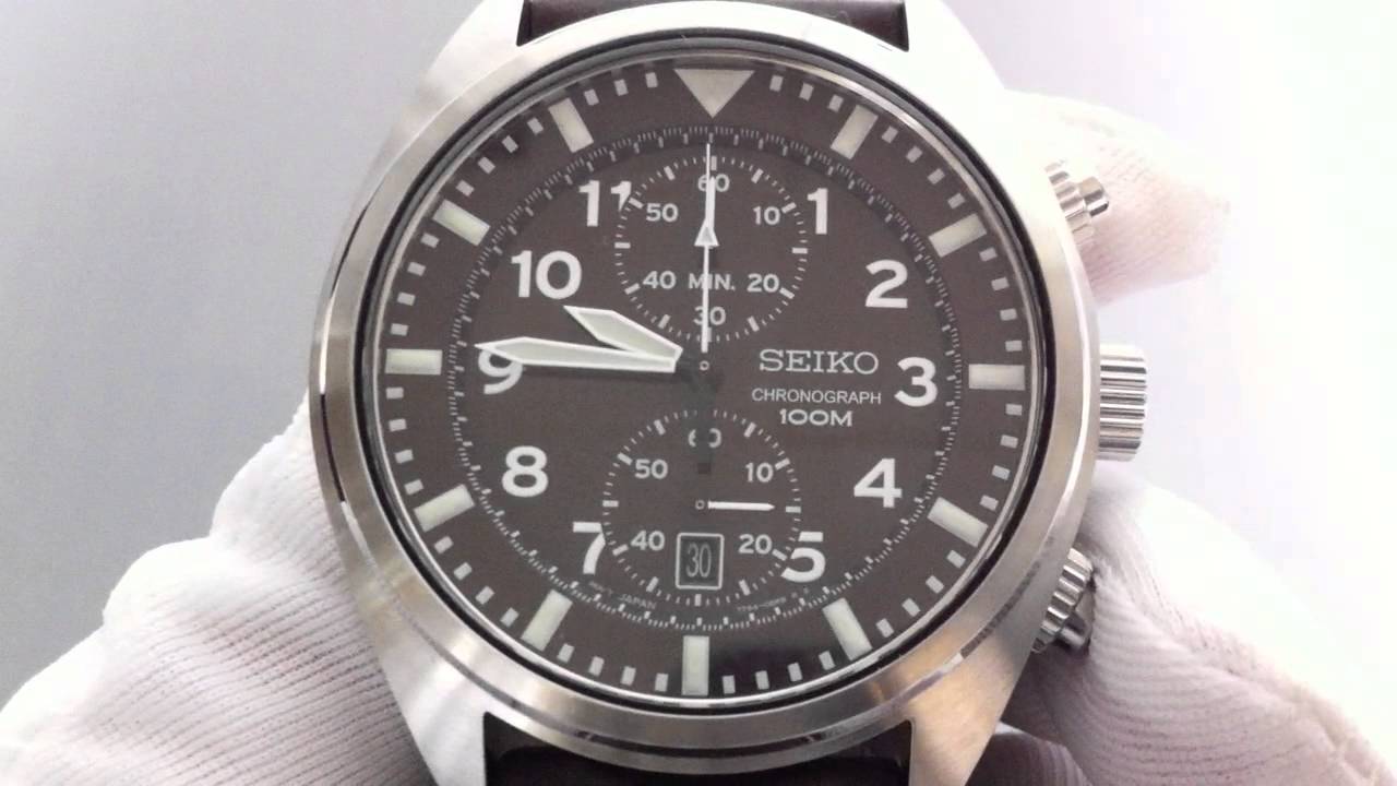 Men's Brown Seiko Chronograph Leather Band Watch SNN241 - YouTube