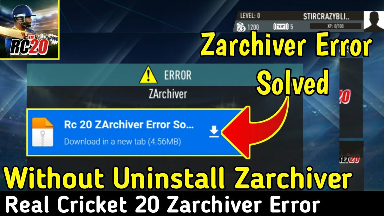 Real Cricket 20 Zarchiver Error Solved||Without Unisntall Zarchiver||RC 20 Error||Sohaib Khan SBR