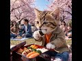 お花見を楽しむ猫ちゃん