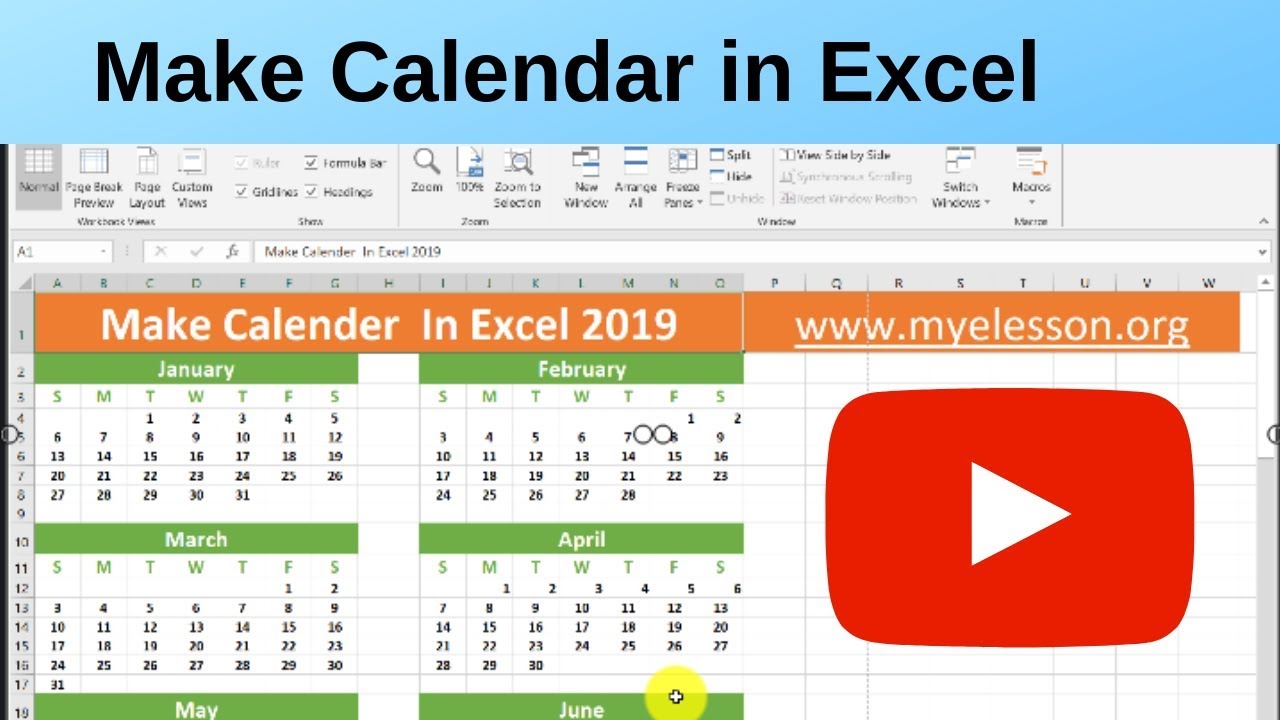 Make Calendar in Excel 2019 - YouTube