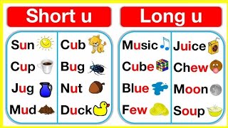 Short and Long vowel sounds U #ShortAndLongU#USoundPractice#LongUShortU#LearnUSounds#PhonicsU Short and Long vowel sounds U #ShortAndLongU#USoundPractice#LongUShortU#LearnUSounds#PhonicsU