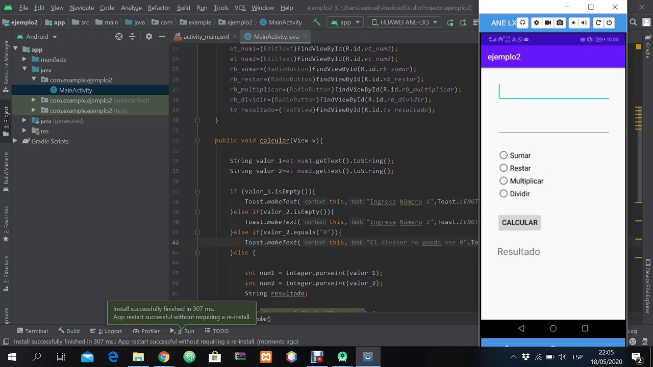 Operaciones matemáticas en android - YouTube