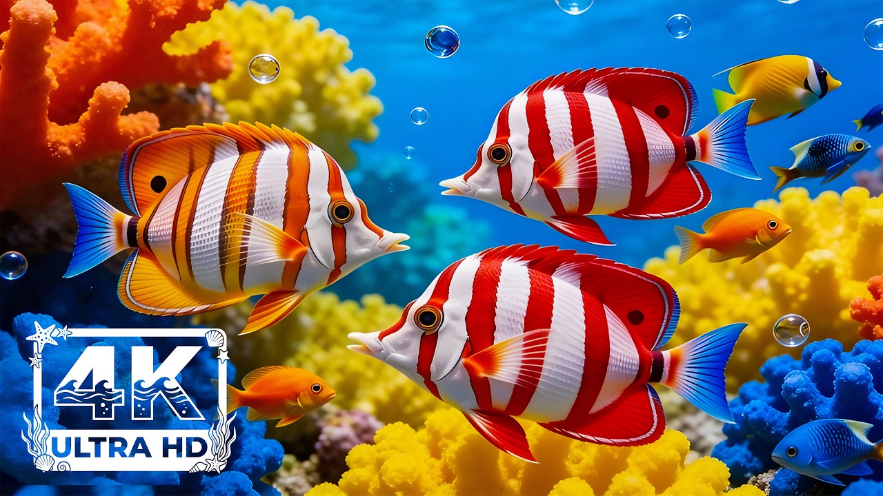 Мир водной жизни 4K ULTRA HD - Красочные морские животные и коралловые рифы - Нежное фортепиано