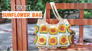 Sunflower Granny Square Tote Bag Tutorial | Easy Crochet Bag | tinycrochet