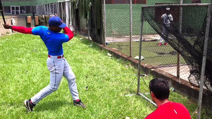 Andres Santiago Angulo Castro bateando en la malla