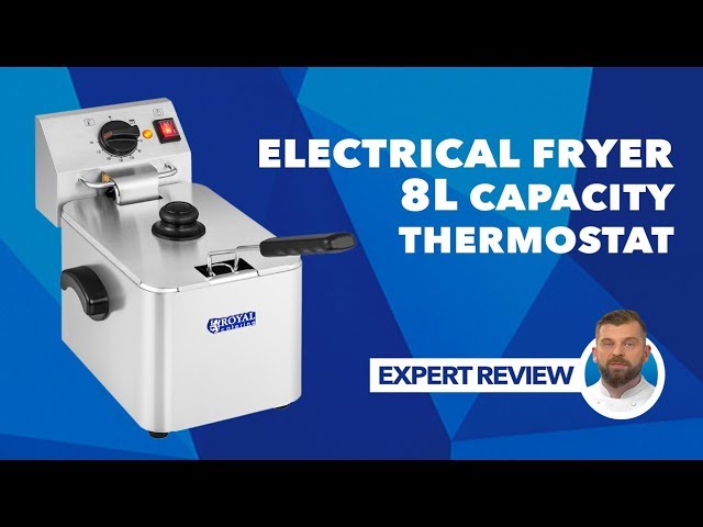 Royal Catering Electric Deep Fryer 1 X 8 Liter 230V Professional Stainless Steel Deep Frying Basket and Lid 50-200°C RCEF 08EB (1X3000 Watt, Cold Zone