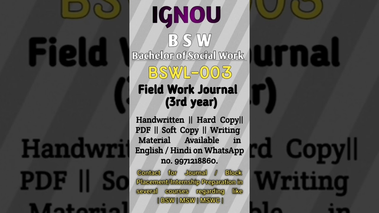 BSWL 03 || Bachelor of Social Work || IGNOU || Field Work Journal BSW 