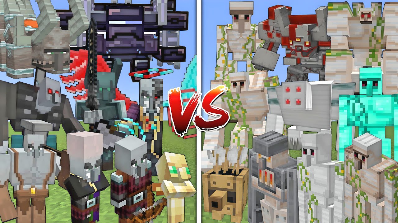 ALL MUTANT PILLAGERS VS ALL MUTANT IRON GOLEMS ALLIANCE MOBS BATTLE IN MINECRAFT