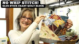Thrift Store Fabric Crazy Quilt Block | Glue Stick & Machine Embroidery Stitches