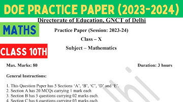 DOE Class 10  annual practice paper - 1 | Practice paper maths 2023-24 | sample paper | Part D