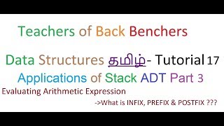 Data Structures Tamil -Tutorial 17  -Evaluating Arithmetic Expression - Infix,Prefix & Postfix