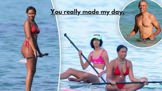 Barack Obama spotted paddling at the beach with Sasha and Malia Obama ❤️ #obama #sasha #trending