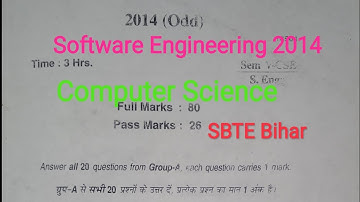 Software Engineering 2014 || Question Bank || CSE SBTE Bihar || Diploma