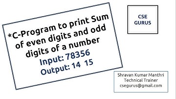 Sum of even digits and odd digits of a number ( C-Program) ||  CSE GURUS