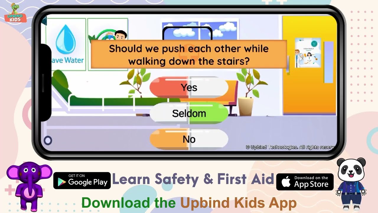 Learn About Safety & First Aid by Playing Games on Upbind Kids App | Download From Play Store