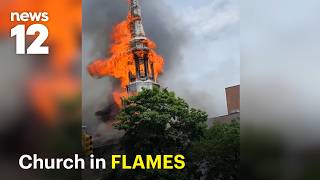 Historic Brooklyn church engulfed in flames - What witnesses saw as steeple collapsed